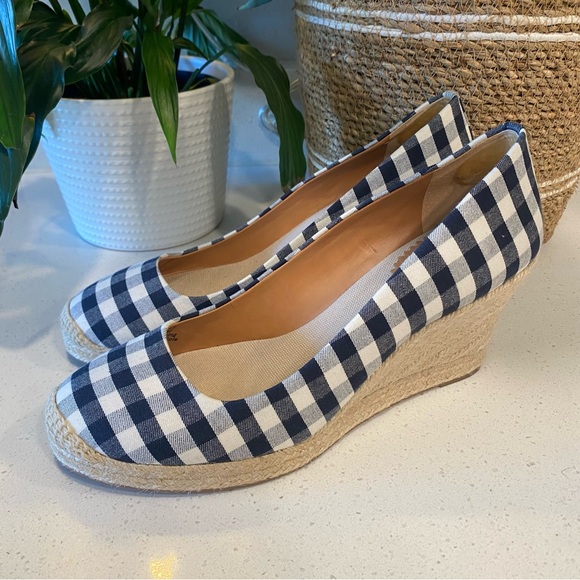 J. Crew Seville Gingham Espadrille Wedges Women’s 10 #E8117 - Picture 1 of 7